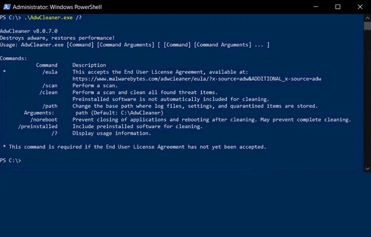 screenshot of command line interface